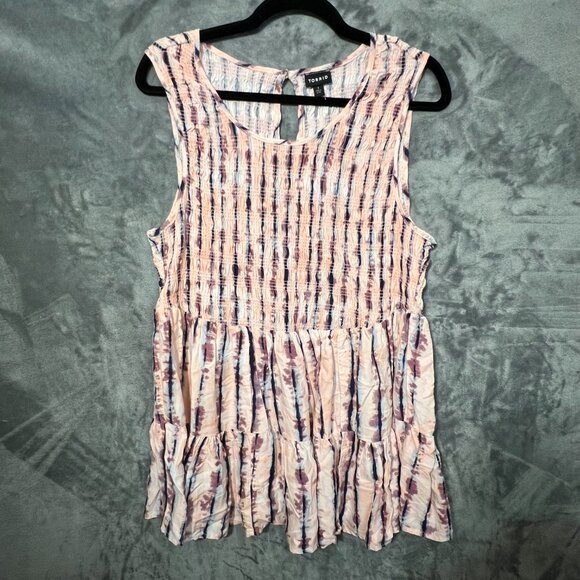 NWOT Torrid Pink Tie Dye Stripe Sleeveless Smocked Babydoll Tank Top Size 1 - Picture 3 of 14